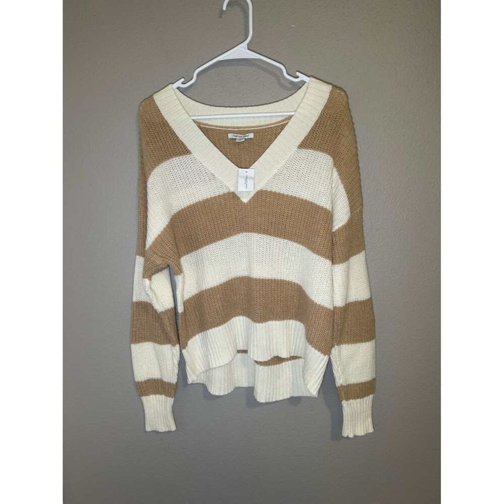 NEW American Eagle Striped V Neck Knit Boxy Oversized Sweater Women’s Size Small
